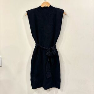 Le Lis black sweater dress with tie waist + Padded shoulders